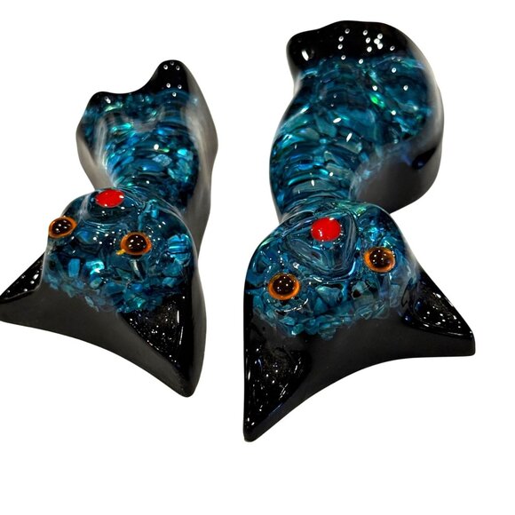 Ariki Paua Shell Cat Figurines Pair MCM Cool Cats Made In New Zealand Groovy Mod - Picture 6 of 9